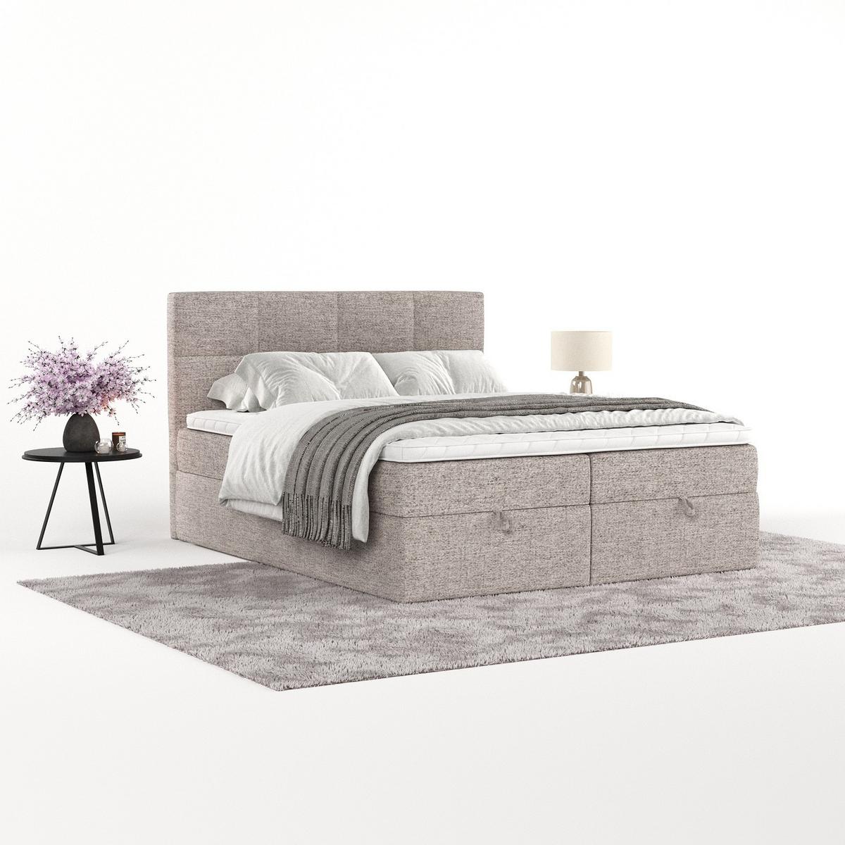 BOXBETT Velto 160/200 cm Beige im Neve Stoff - Beige/Schwarz, Holz/Holzwerkstoff (160/200cm) - AltaBeds