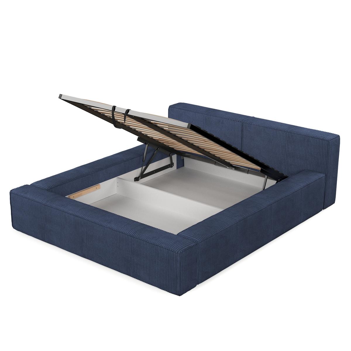 POLSTERBETT Casto mit Stauraum 140/200 cm Marineblau im Poso Stoff - Schwarz/Naturfarben, Holz/Holzwerkstoff (140/200cm) - AltaBeds