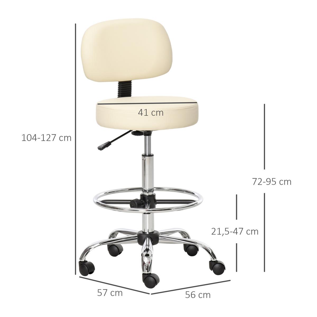 BARHOCKER Drehstuhl Höheverstellbarer Barstuhl mit Lehne aus Kunstleder-Leder - Beige, Kunststoff (57/104/56cm) - HOMCOM