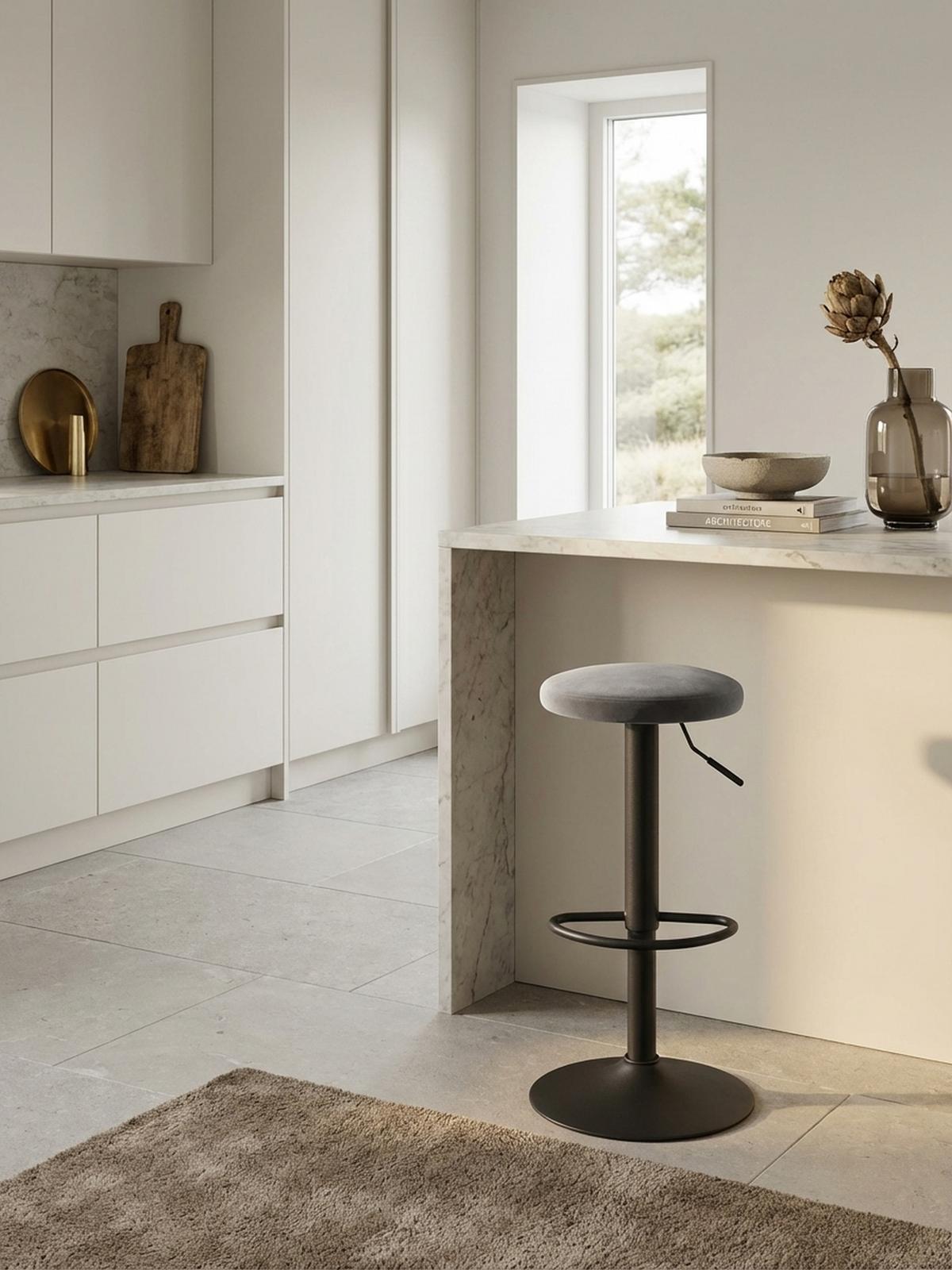 BARHOCKER Höhenverstellbar Eisen Samt Drehbar CAMPANIA, Grau 40x40x79 cm - Schwarz/Grau, Textil/Metall (40/79/40cm) - KADIMA DESIGN
