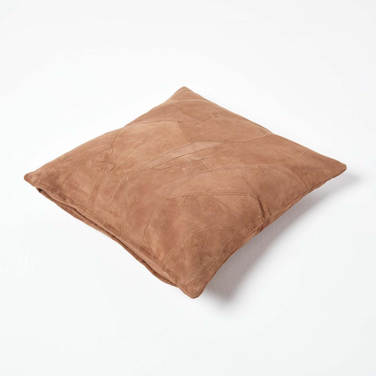 LEDERKISSEN Patchwork braun 45/45 cm - Braun, Leder/Textil (45/45cm) - Homescapes