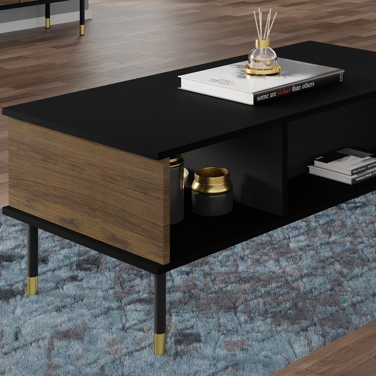COUCHTISCH Rani Holz und Schwarz - Schwarz, Holzwerkstoff (55/110/45cm) - Petits-meubles