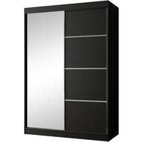 SCHWEBETÜRENSCHRANK Paco 150/215/61 2-türig schwarz mit Spiegel - Schwarz, Holzwerkstoff (150/215/61cm) - Beautysofa
