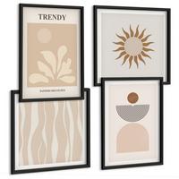 BILDER SET 4er Set - 50x50 cm & 40x60 cm Schwarzer Rahmen - Stilvolle abstrakte Beigetöne - Schwarz, Kunststoff (50/50cm) - TULUP
