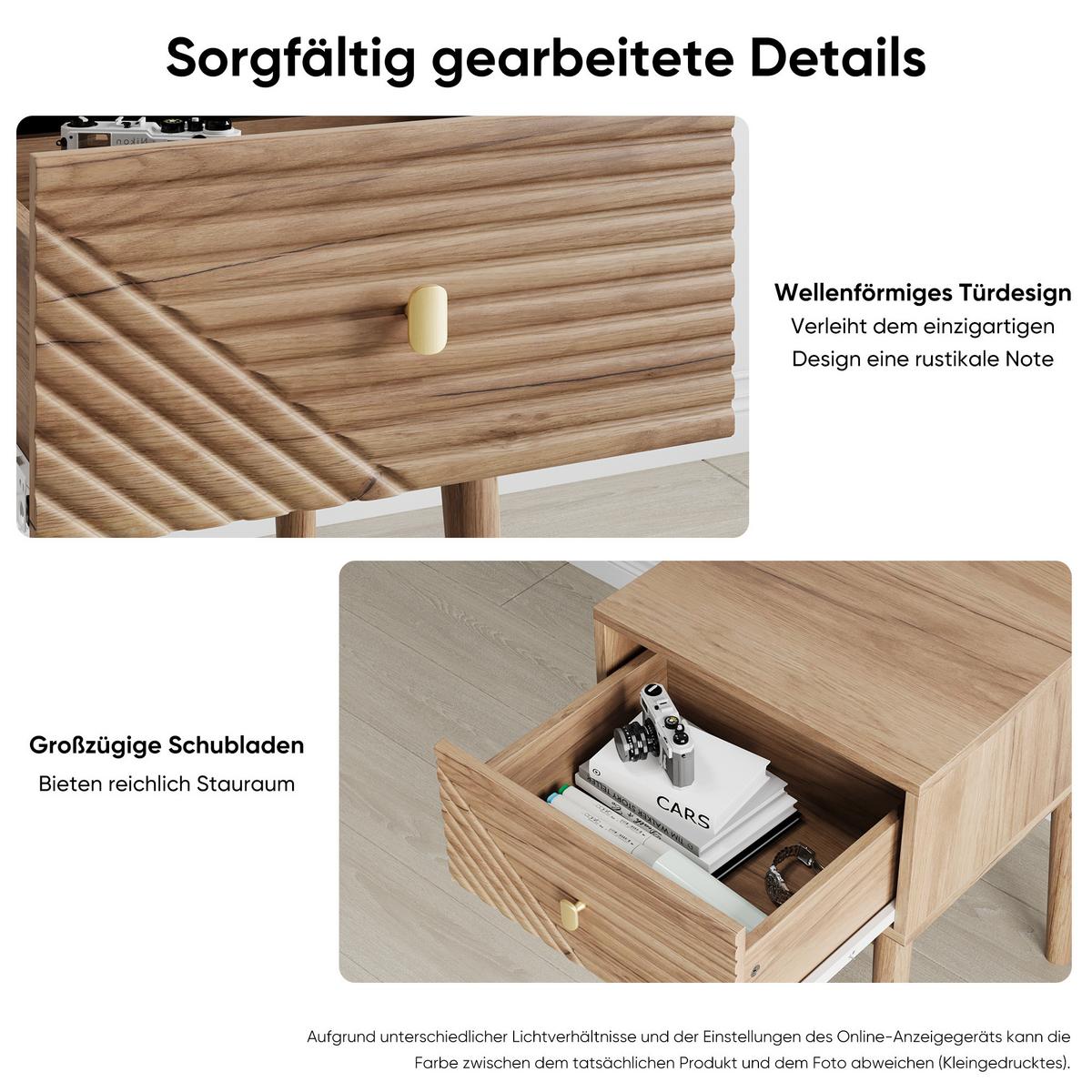 NACHTTISCH Set 2er Eiche 40 cm – Mid Century Nachtkonsole mit Strukturfront & Metallgriff - Eichefarben, Holzwerkstoff (40/55/40cm) - Urban Meuble