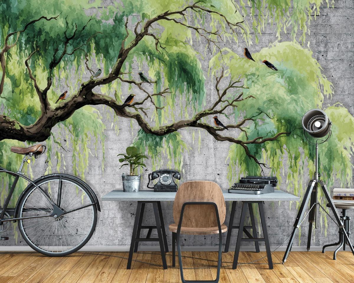 FOTOTAPETE Baum Beton Grün 350x250 cm - Multicolor, Papier (350/250cm) - Wallarena