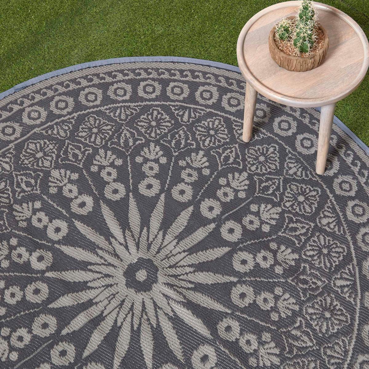 OUTDOORTEPPICH Mandala-Muster rund 170 cm - Schwarz, Kunststoff (170/170cm) - Homescapes
