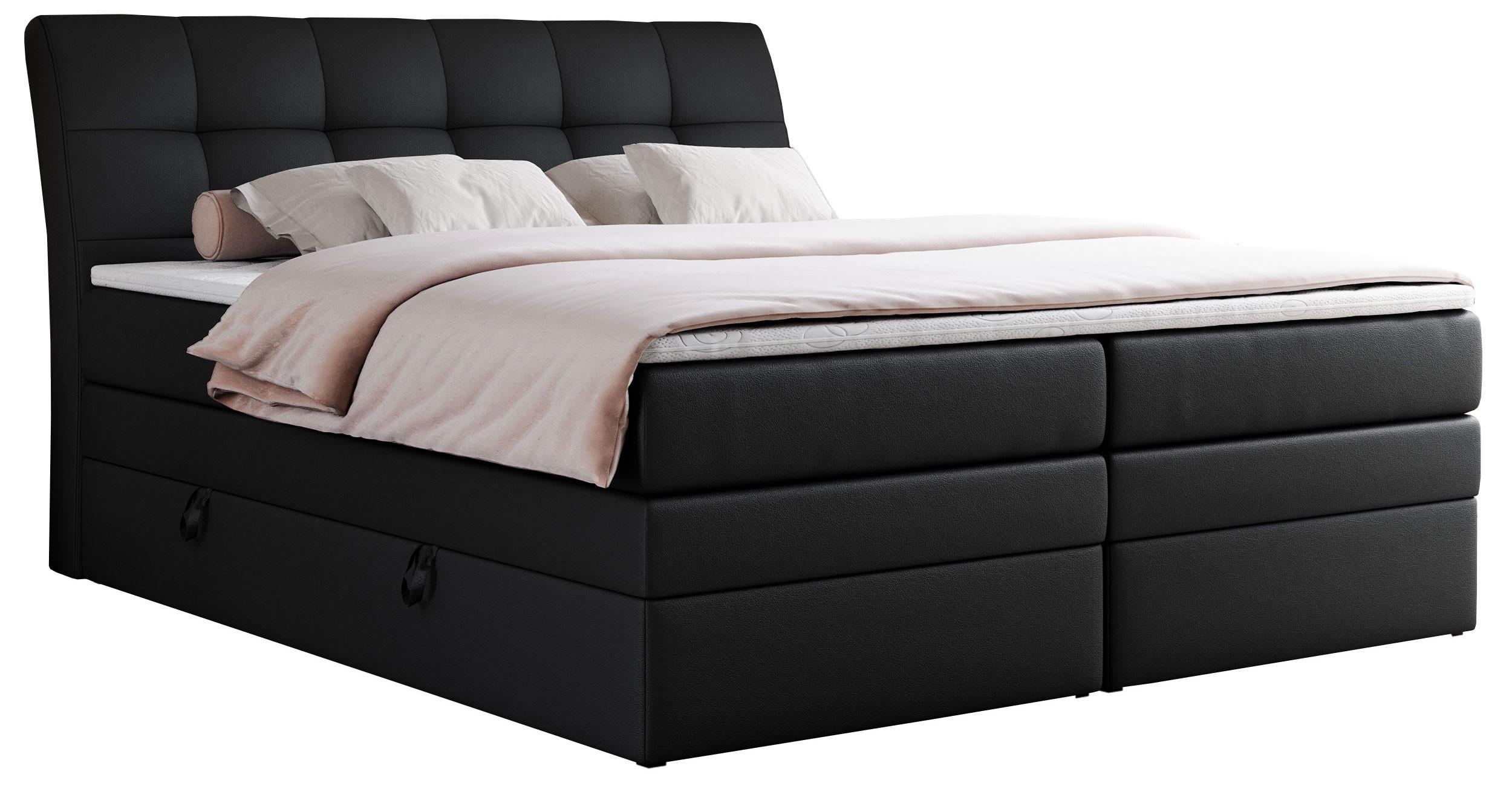 BOXSPRINGBETT GOLD-10 KING 160/200 Schwarz Kunstleder - H4 - Schwarz, Holz/Textil (160/200cm) - MKS