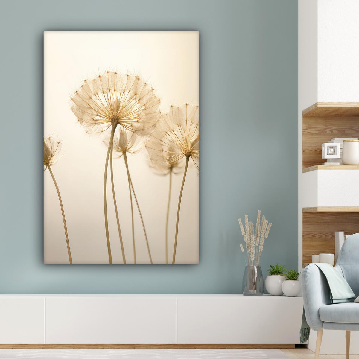 LEINWANDBILD Sonnenlicht - Löwenzahn - Botanisch - Blumen Deko XXL 80x120 cm - Creme, Textil (80/120cm) - MuchoWow