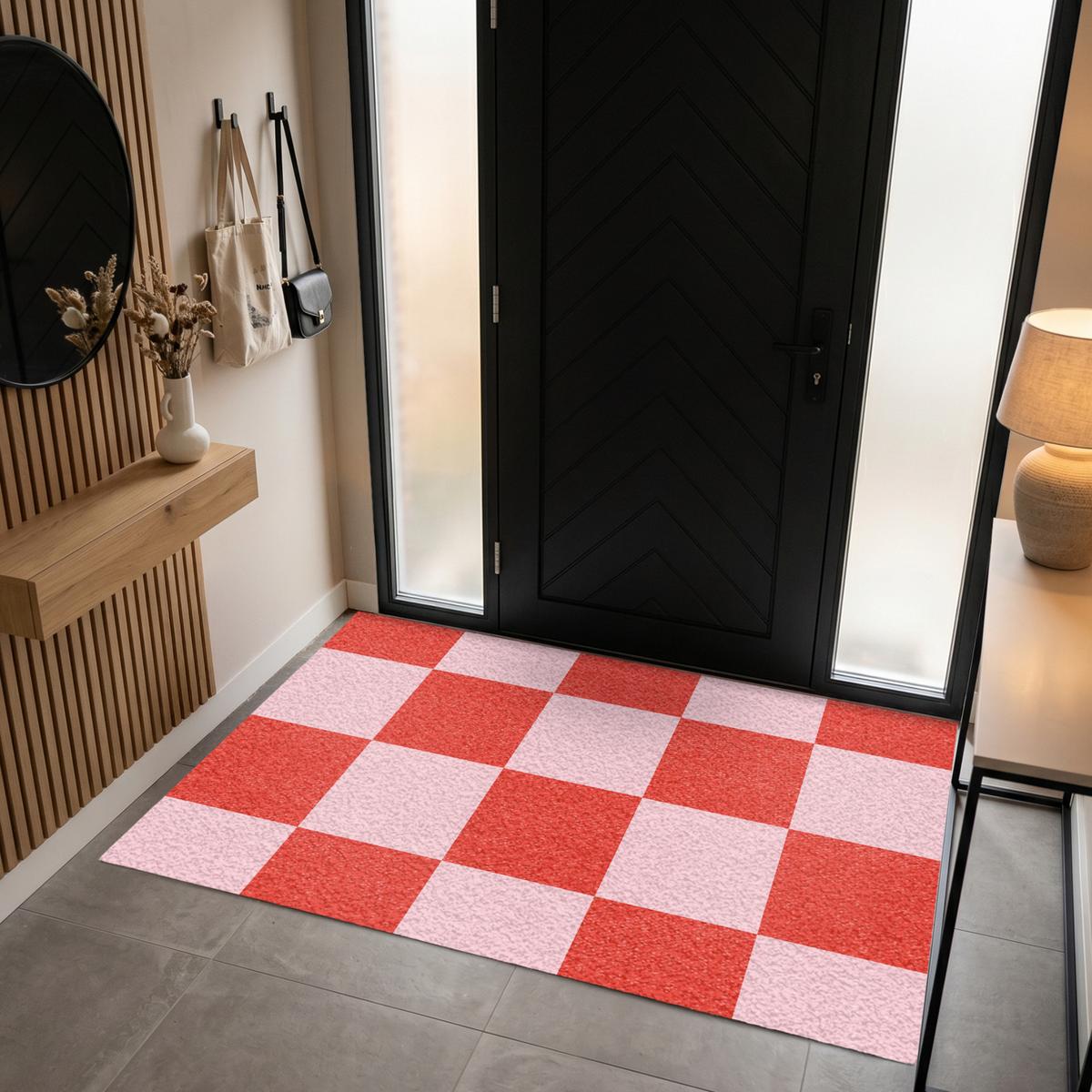 FUSSMATTE Schachbrettmuster - Rot - Rosa - Würfel Türmatte 180x120 cm - Rot, Kunststoff (180/0.4cm) - MuchoWow
