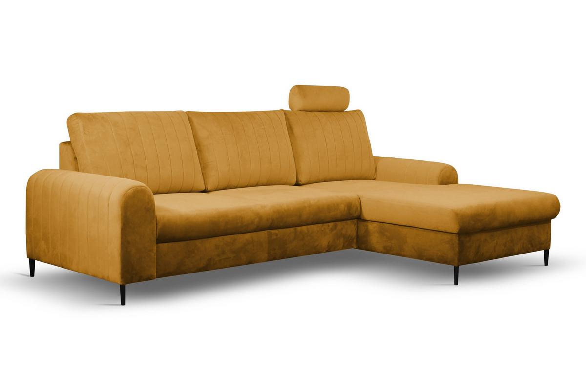 ECKSOFA VERONA R-S Gelb Velours-Stoff mit Schlaffunktion - Gelb, Holz (251/164cm) - MASSENO