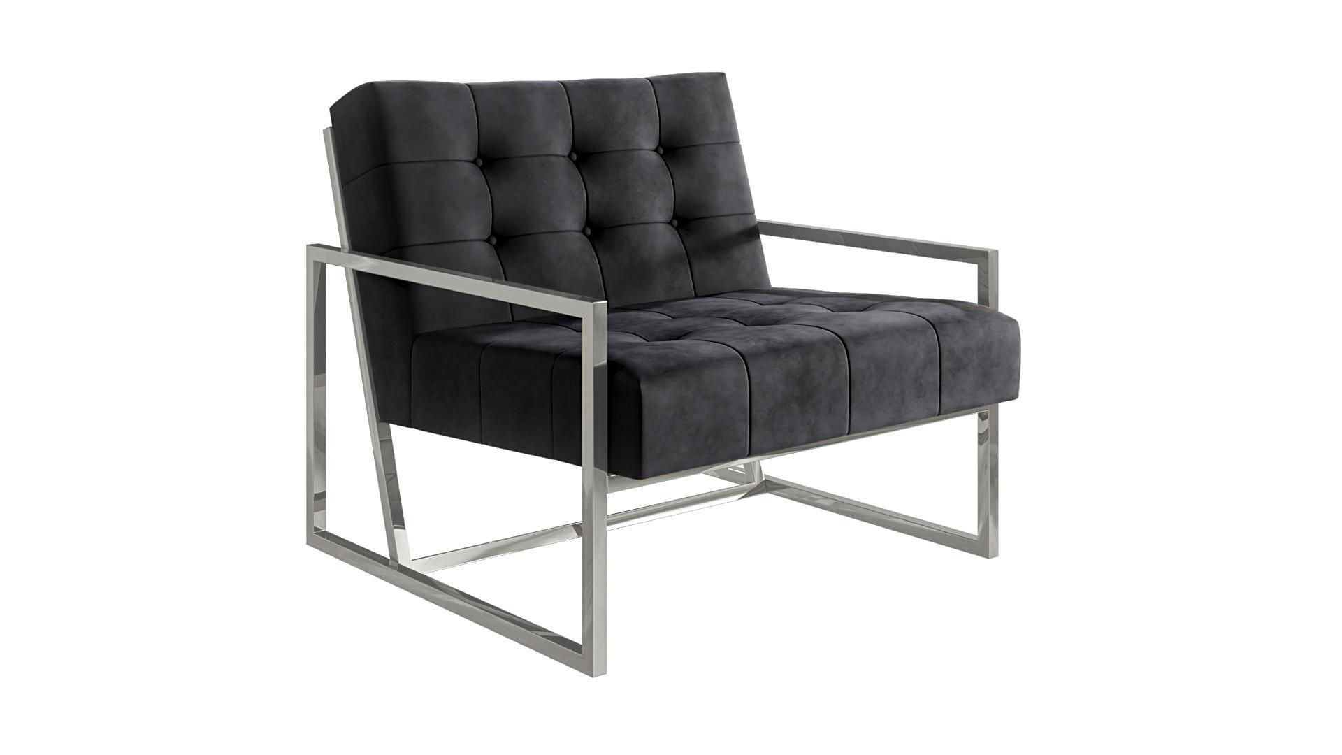 LOUNGESESSEL Duban Schwarz Samtstoff - Silberfarben/Schwarz, Holz/Textil (84/81/89cm) - S-Style Möbel