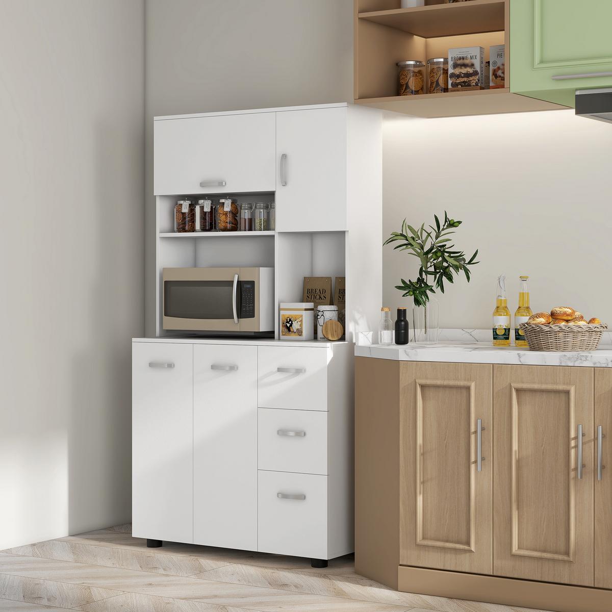 KÜCHENSCHRANK MDF Spanplatte Weiß - Weiß, Holzwerkstoff (39.5/168/89cm) - HOMCOM