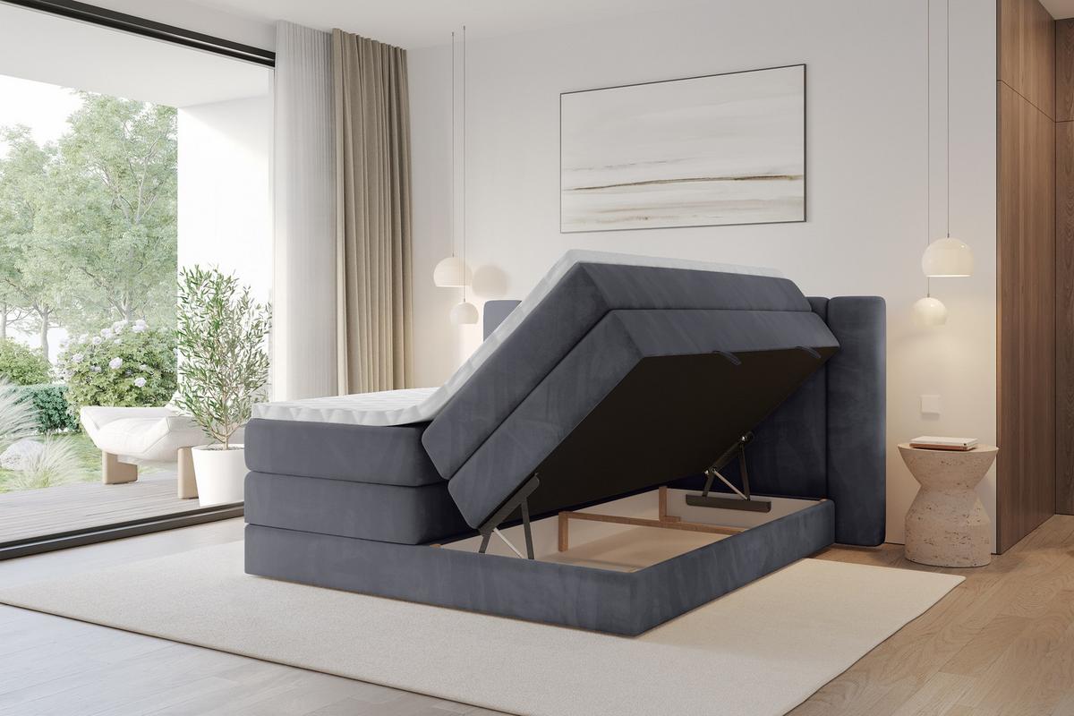 BOXSPRINGBETT mit Matratze H3/H4 - EVON KING - 180x200 cm Dunkelgrau - Dunkelgrau, Holzwerkstoff (180/200cm) - ALTDECOR