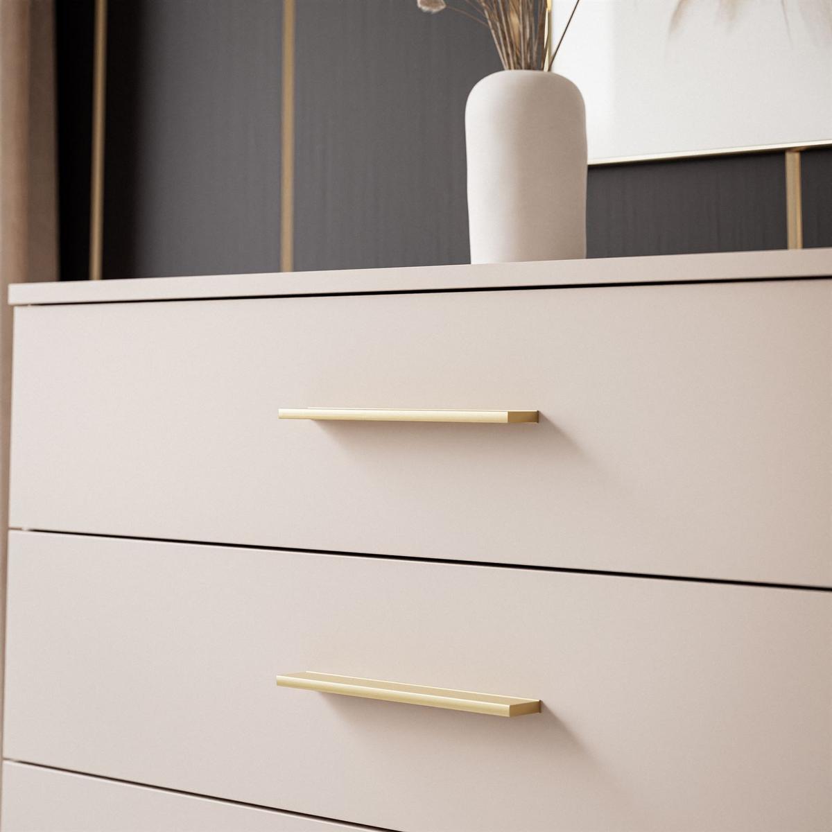 KOMMODE LINA KASCHMIR 95 cm mit LED-Beleuchtung Griffe Goldmatt - Kaschmir/Goldfarben, Holzwerkstoff (95/84/40cm) - Lookway