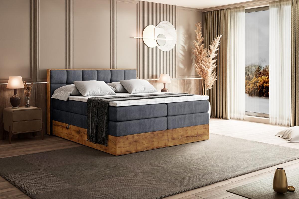 BOXSPRINGBETT mit Matratze H3|H4 und Lattenrost - LOLLI2 KING-180x200 - Dunkelgrau Casablanca - Dunkelgrau, Holzwerkstoff (180/200cm) - ALTDECOR