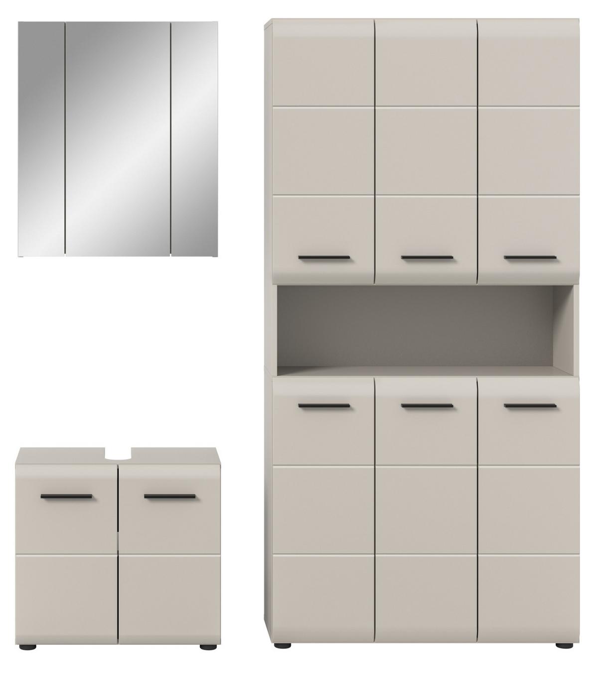 BADMÖBEL-SET Kaschmir 3-teilig 165 cm, Komplettset mit XXL Badschrank - Kaschmir/Schwarz, Glas/Holzwerkstoff (165/185/30cm) - Inn.Furn