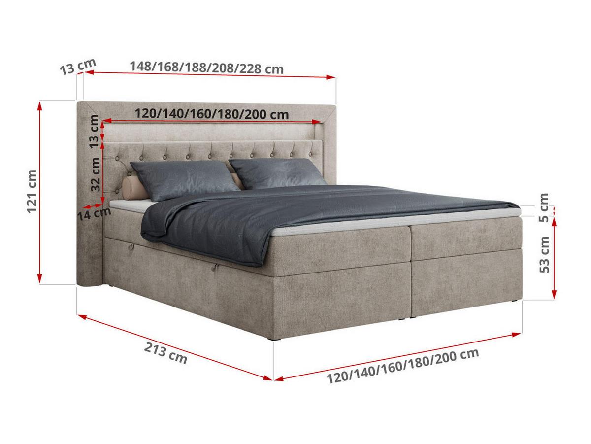 BOXBETT GOLD-6 LED 200/200 Beige Struktur - H3 - Beige, Holz/Textil (200/200cm) - MKS