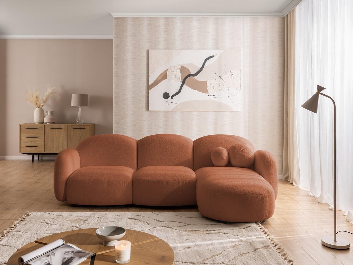 ECKSOFA Nuvola mit abgerundetem Design Terrakotta Bouclé-Stoff - Ottomane Rechts - Terracotta/Schwarz, Holz/Kunststoff (268/146cm) - S-Style Möbel