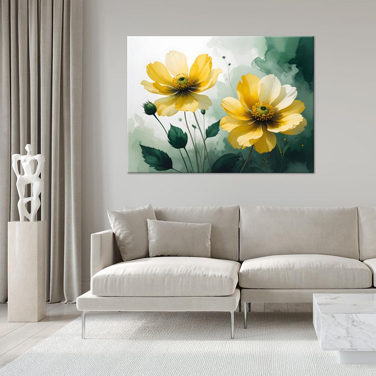 LEINWANDBILD, Sonnige gelbe Blumen in einer natürlichen Komposition - Gelb, Textil (100/70cm) - Feeby