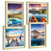 BILDER SET 4er Set - 50x50 cm & 40x60 cm Goldrahmen - Seen- und Berglandschaft Łódź - Goldfarben, Kunststoff (50/50cm) - TULUP