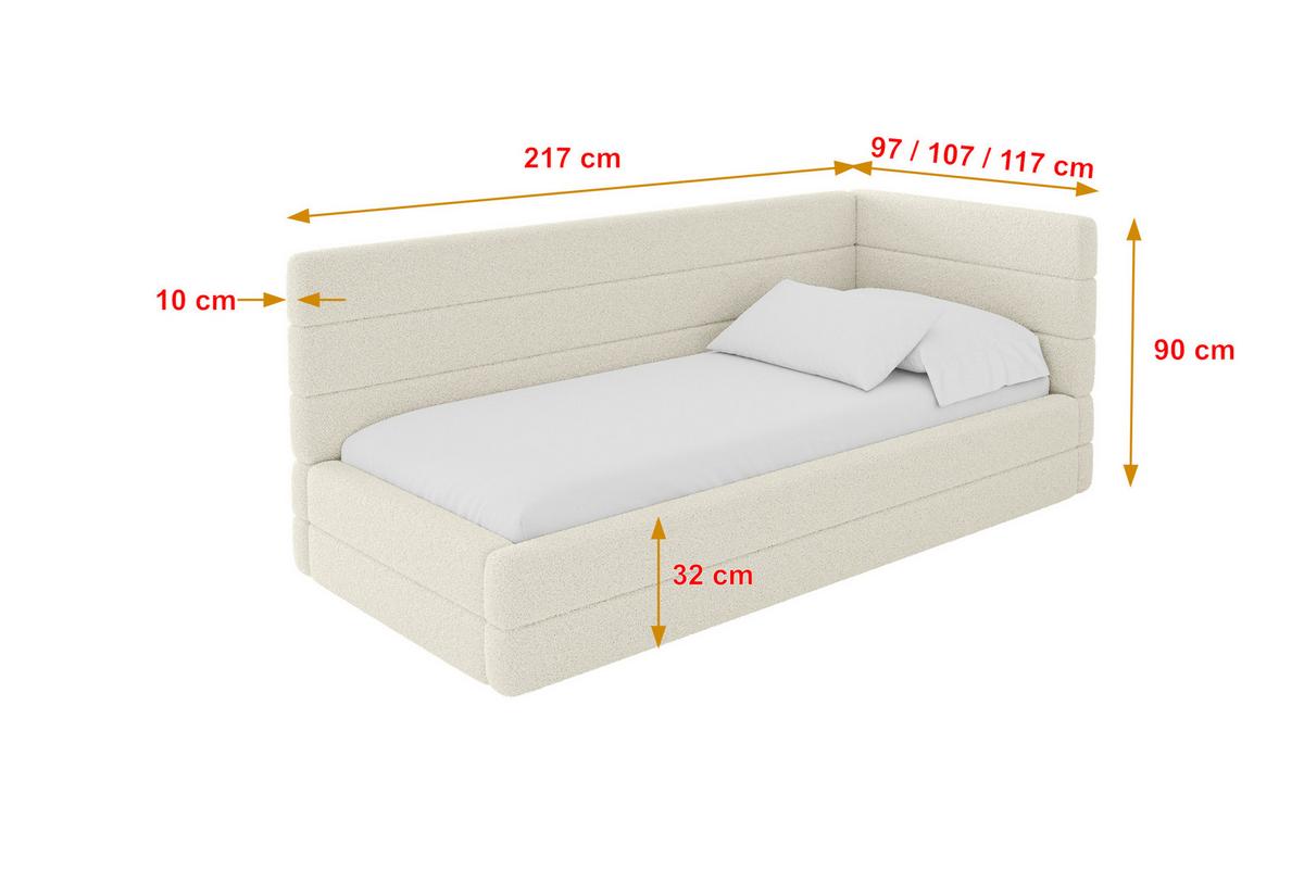 EINZELLBETT Jugendbett mit Bettkasten und Matratze H3/H4, Links - BEMY 100x200 Beige - Champagner, Holzwerkstoff/Textil (100/200cm) - ALTDECOR