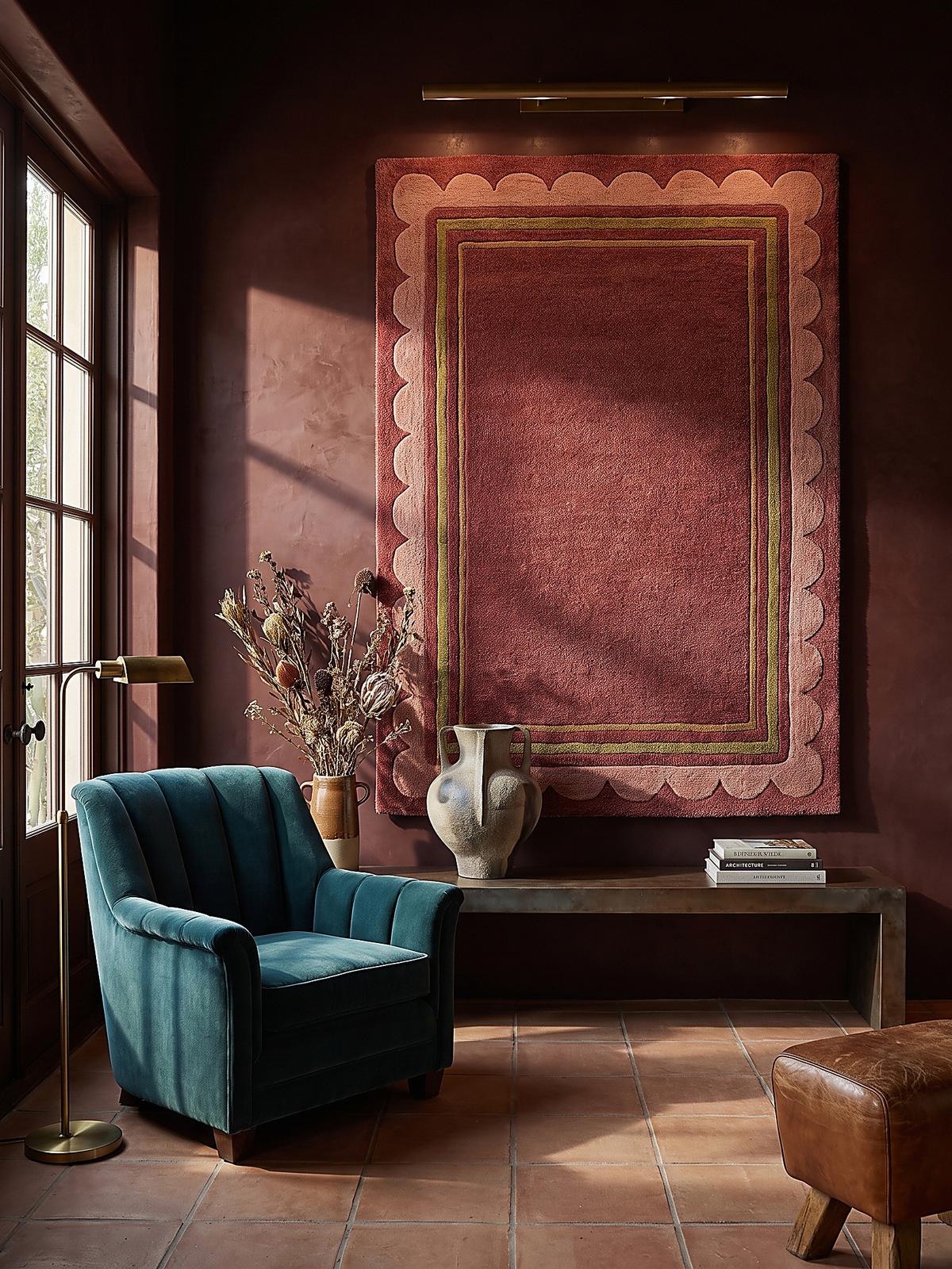 TEPPICH aus Wolle, handgetuftet, WENSUM, in Beerenrot, Scallop-Bordüre, 120 x 170 cm - Rot, Textil (120/170cm) - KADIMA DESIGN