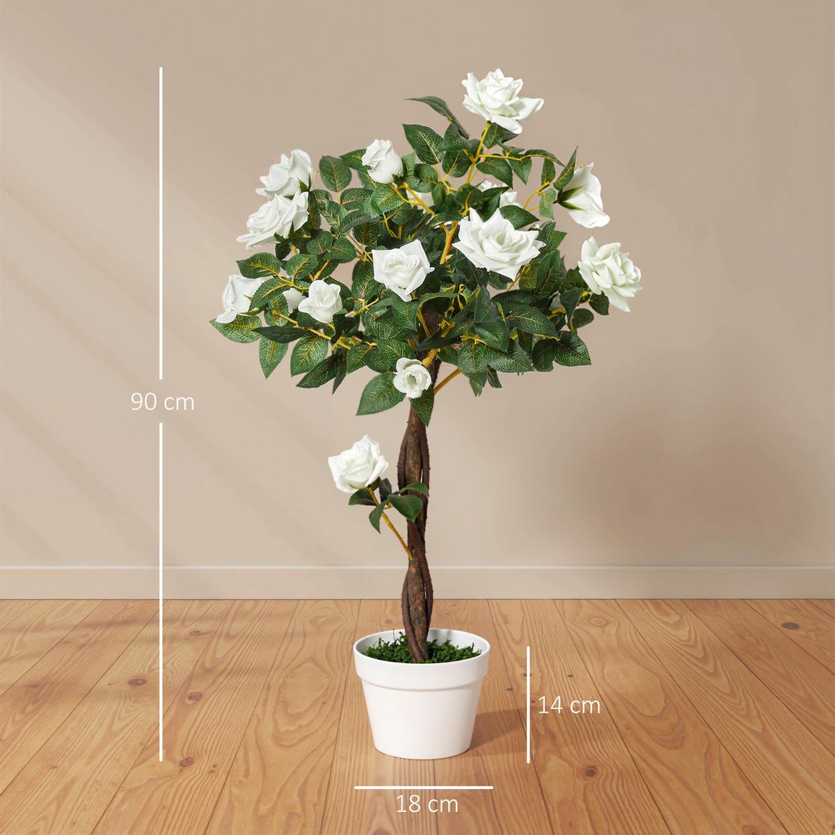 KÜNSTLICHE Rosenpflanzen groß 90 cm Kunstpflanze Rosenbaum für Wohnzimmer - Weiß, Kunststoff (90cm) - Outsunny