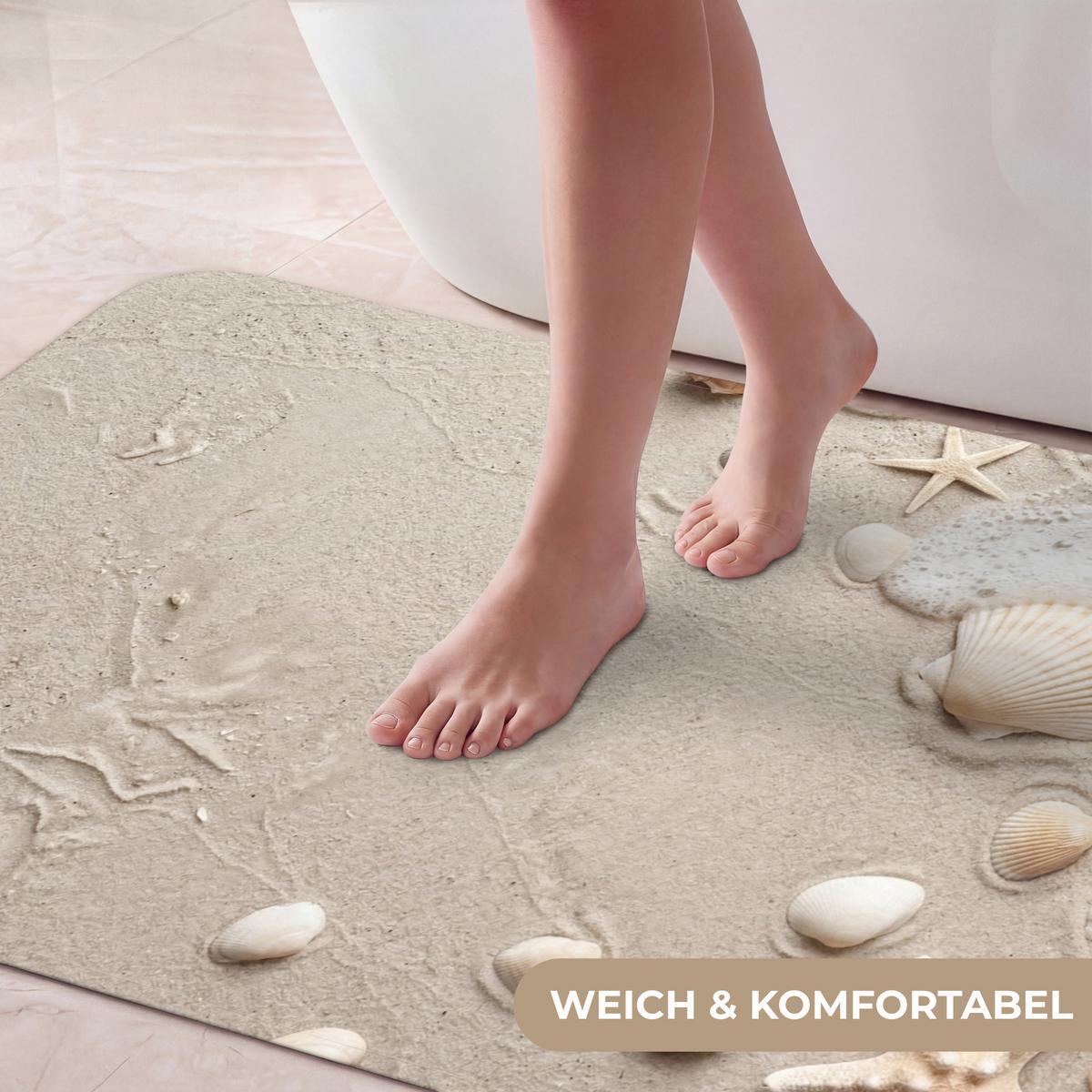 BADEMATTE Muscheln - Seesterne - Strand 120x60 cm - Sandfarben/Creme, Textil (120/60cm) - OnlyWow
