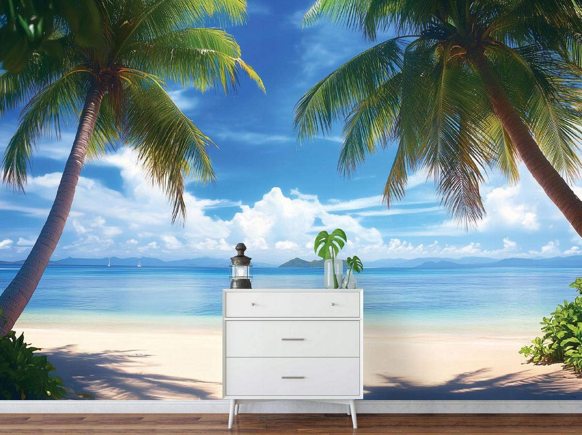 FOTOTAPETE 3D Effekt Strand Meer Palmen Hawaii 150x105 - Multicolor, Papier (150/105cm) - Wallarena