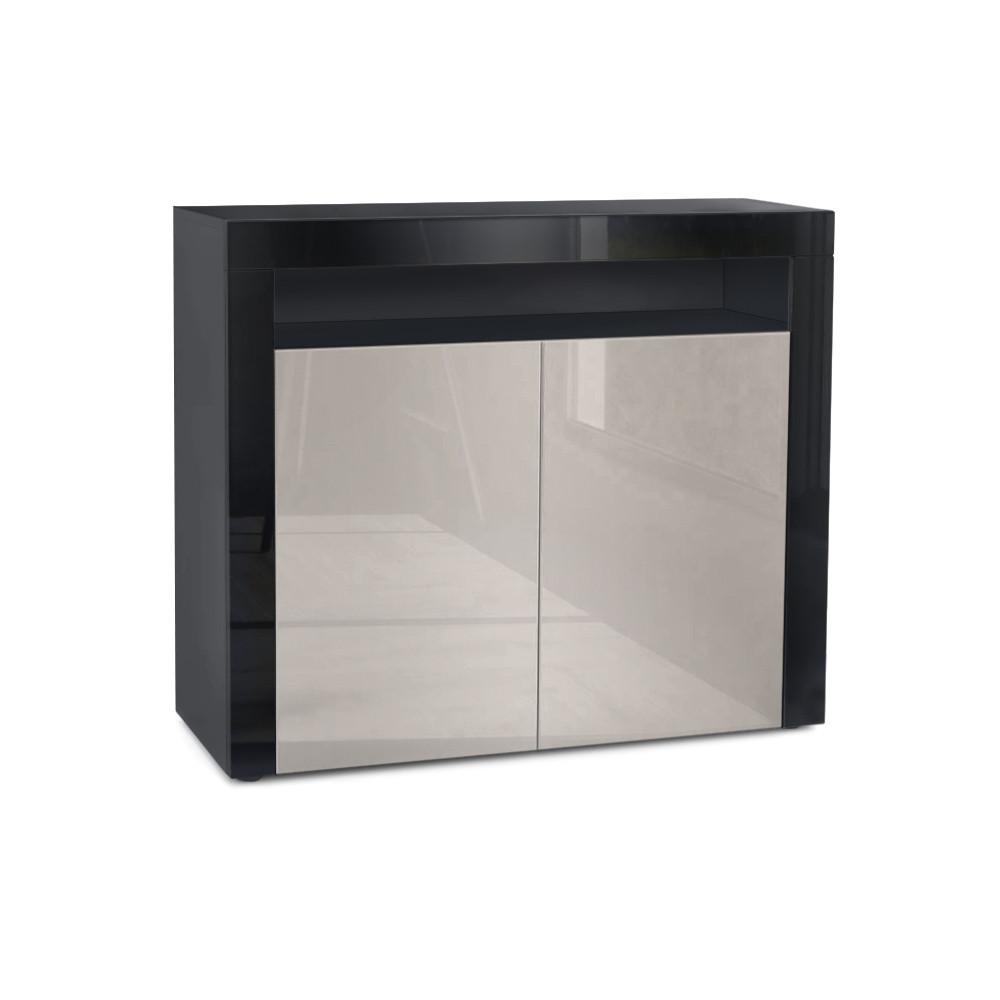 KOMMODE Valencia Sandgrau Hochglanz / Schwarz Hochglanz - Sandfarben/Schwarz Hochglanz, Holzwerkstoff (108/92/40cm) - Vladon