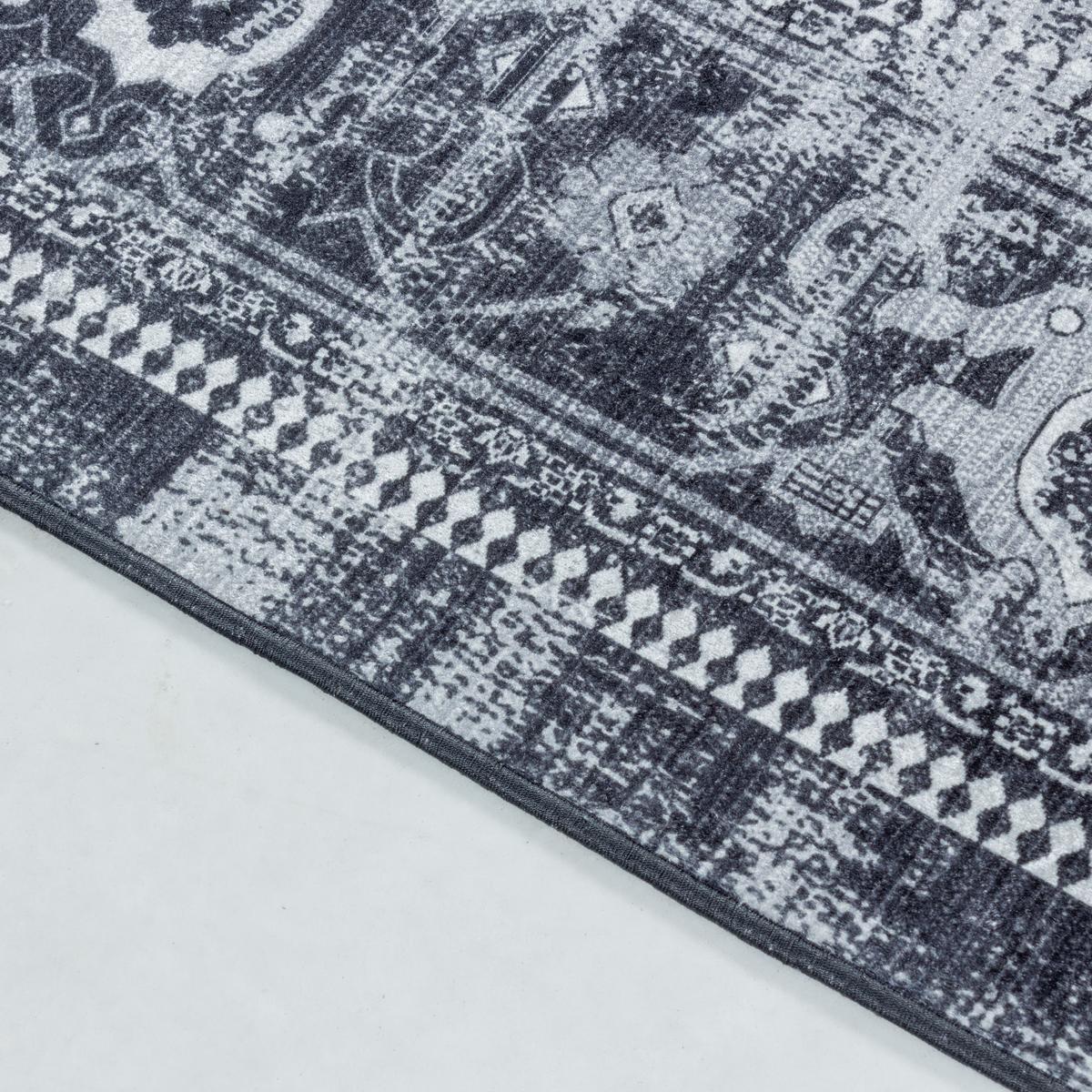 TEPPICH Flachgewebe Waschbar PIZOL in Schwarz, orientalisch, 140 x 200 cm - Schwarz, Textil (140/200cm) - KADIMA DESIGN