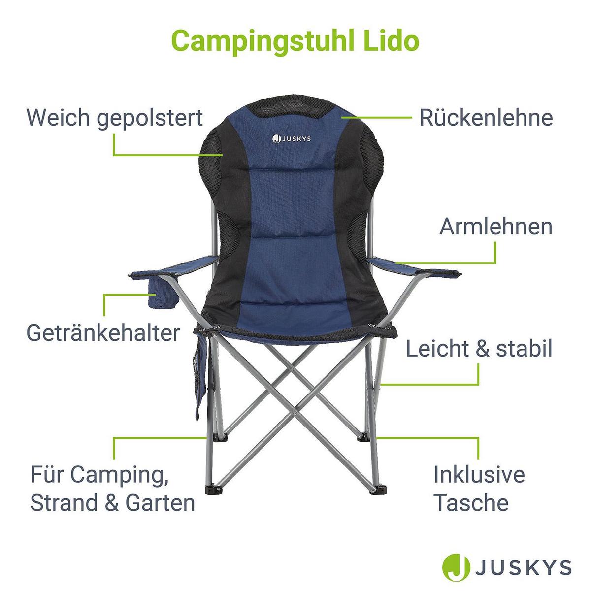 CAMPINGSTUHL Lido dunkelblau mit Flaschenhalterung & Tragetasche - Blau, Textil (62/102/62cm) - Juskys