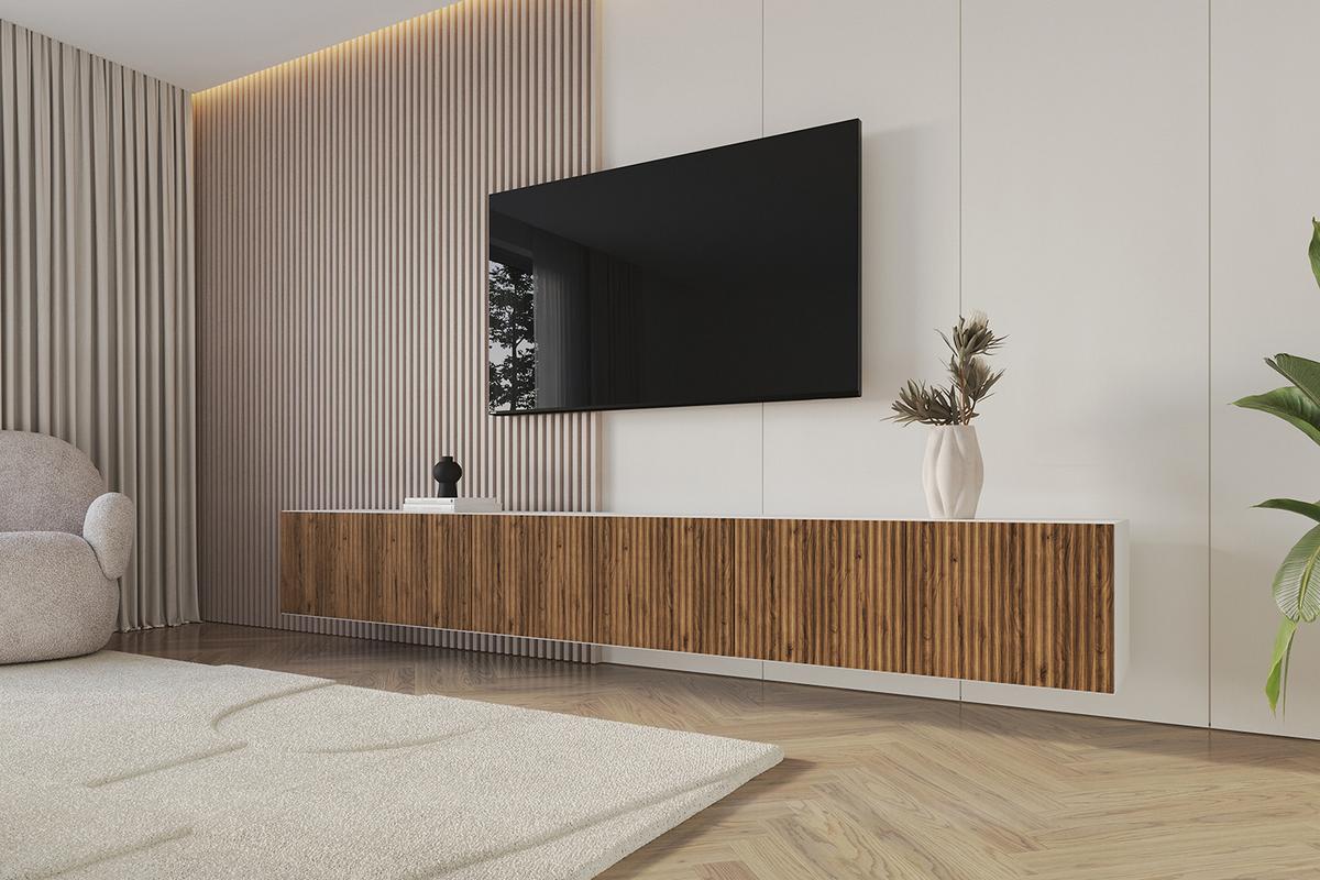 LOWBOARD NOA-2-W 3x100x40x40 cm - Weiß / Katania - Eiche Wotan, Holzwerkstoff (300/40/40cm) - ALTDECOR