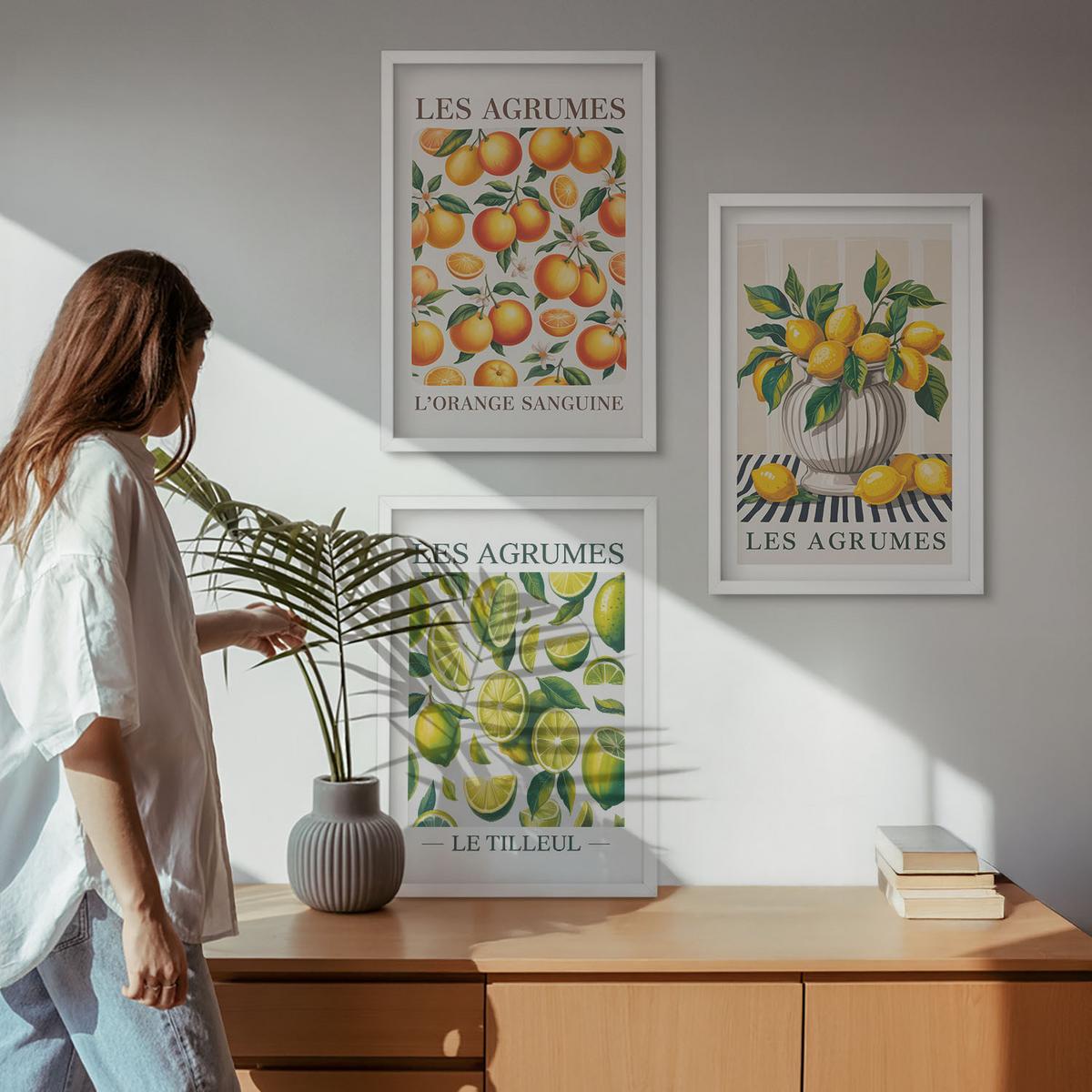 BILDER SET 3er Set - 40x60 cm Weißer Rahmen - Zitrusfrüchte in farbenfrohen Varianten - Weiß, Kunststoff (40/60cm) - TULUP
