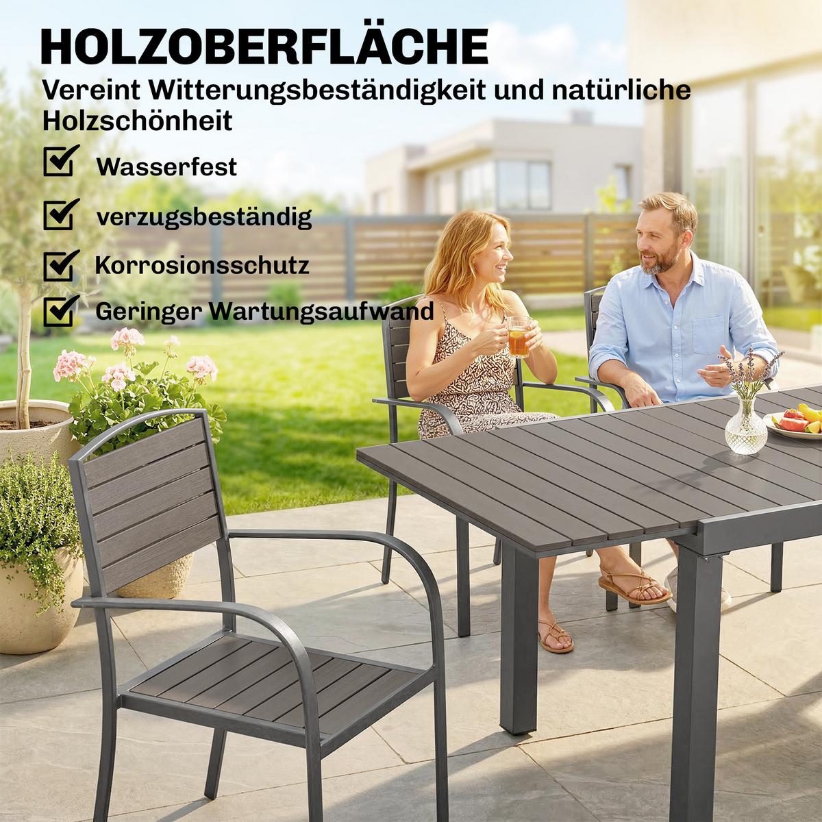 OUTDOOR-ESSGRUPPE 7er Set Aluminium WPC Grau - Grau, Kunststoff/Metall - Outsunny