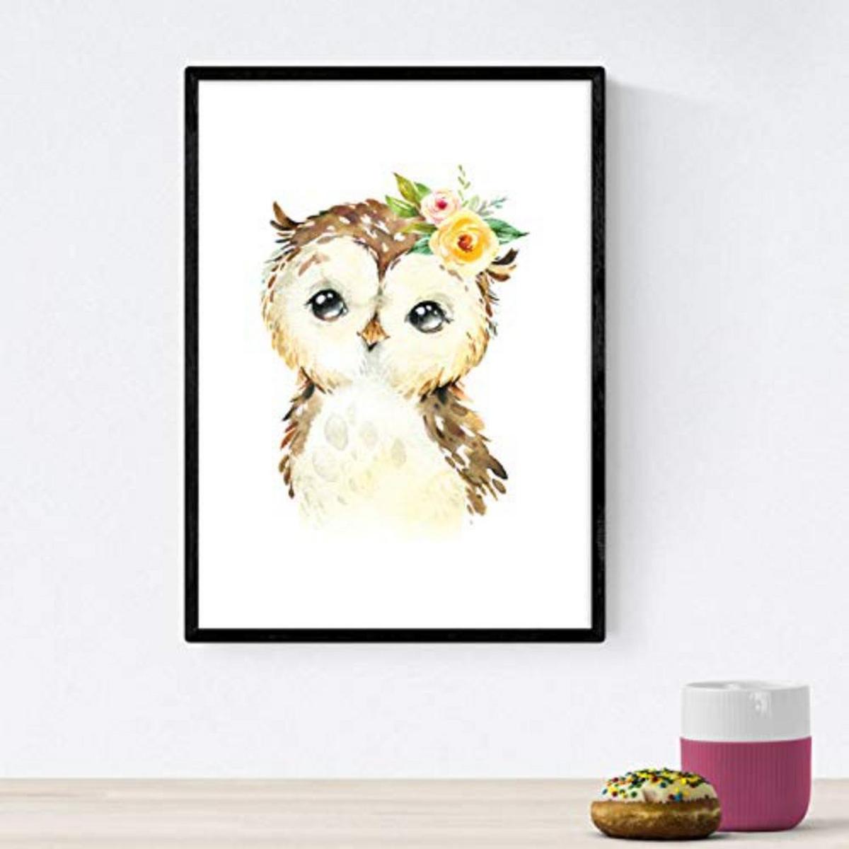 POSTER Set mit 4 Hyena Stinktier Eule Fuchs A3 Schwarzer Rahmen - Schwarz, Papier (29.7/3cm) - Nacnic