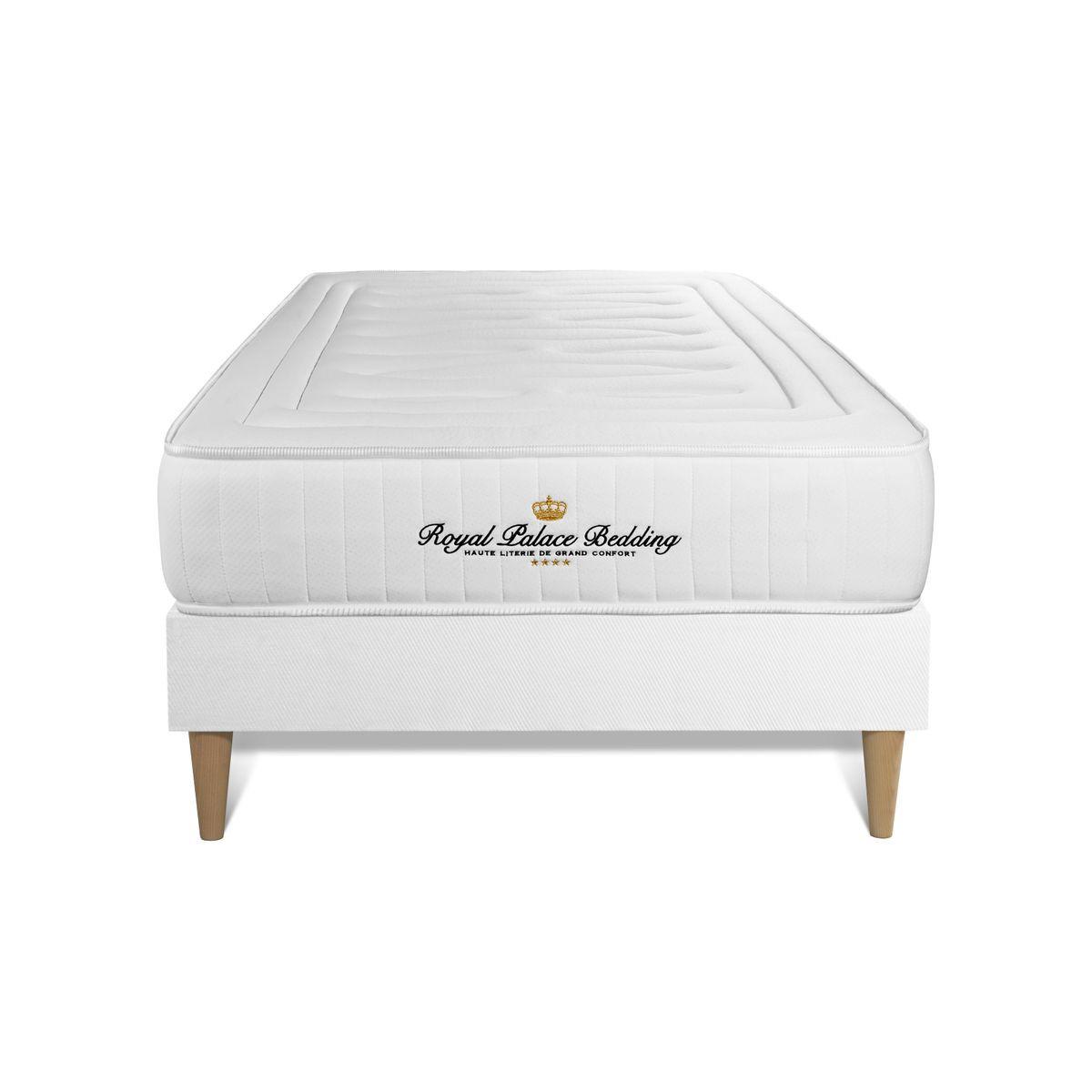 BETT Nottingham Memory-Schaum 90 x 200 cm h3 - Kit Bettgestell Weiß - Beige/Weiß, Karton/Holz (90/200cm) - ROYAL PALACE BEDDING