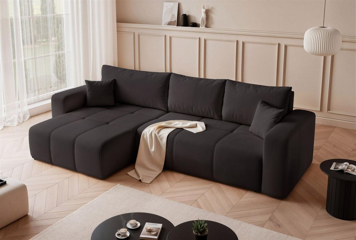 ECKSOFA Leros Xl Mit Schlaffunktion - Schwarz, Holzwerkstoff/Textil (278/145cm) - Fun Möbel