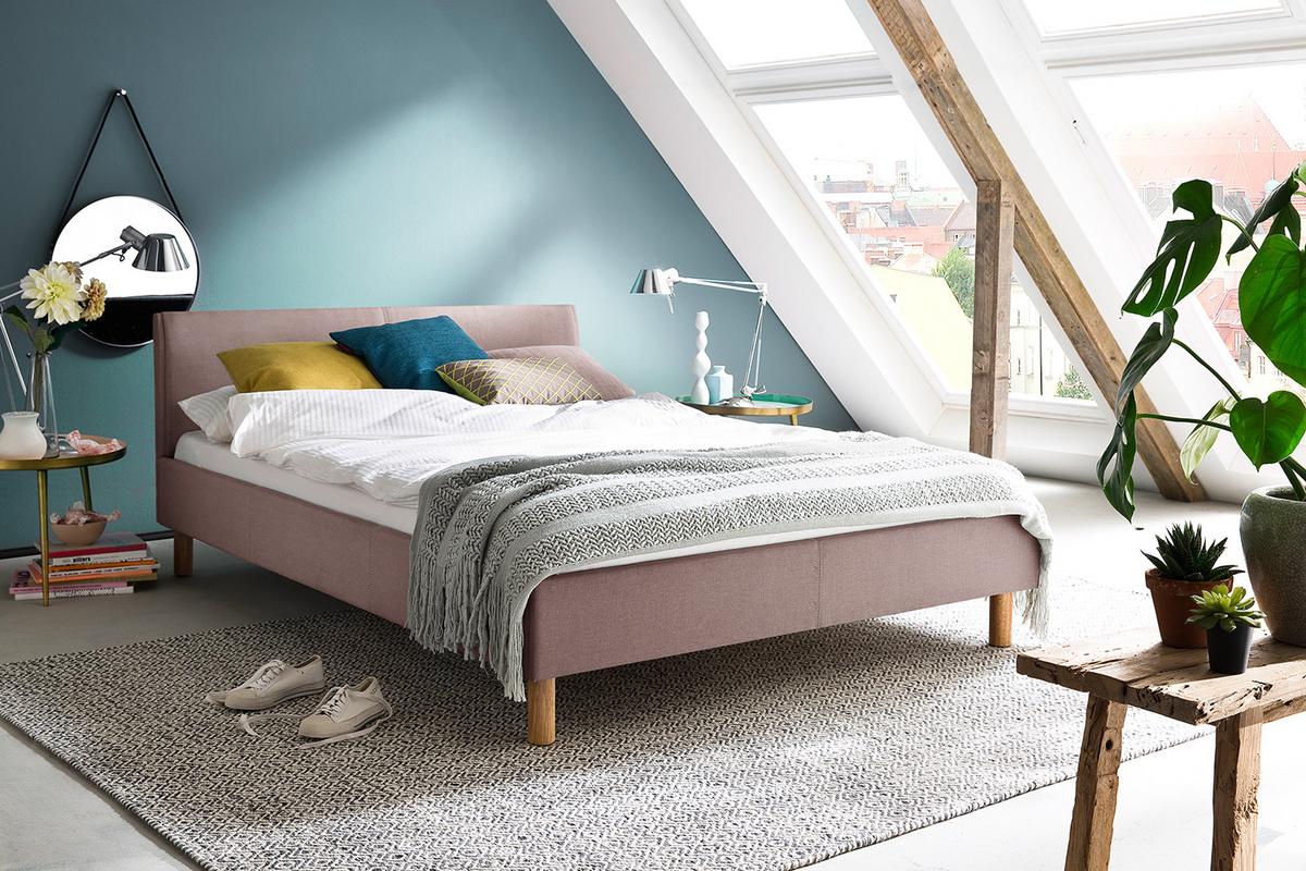 POLSTERBETT LEO Pink Webstoff - Pink/Rosa, Textil (120/200cm) - KAWOLA