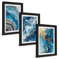 BILDER SET 3er Set - 20x30 cm Schwarzer Rahmen - Blaue abstrakte Muster - Schwarz, Kunststoff (20/30cm) - TULUP