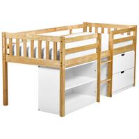 MITTELHOCHBETT Heller Holzfarbton-Weiß 90-200 cm Susville - Hellbraun/Weiß, Holz (90/200cm) - Beliani