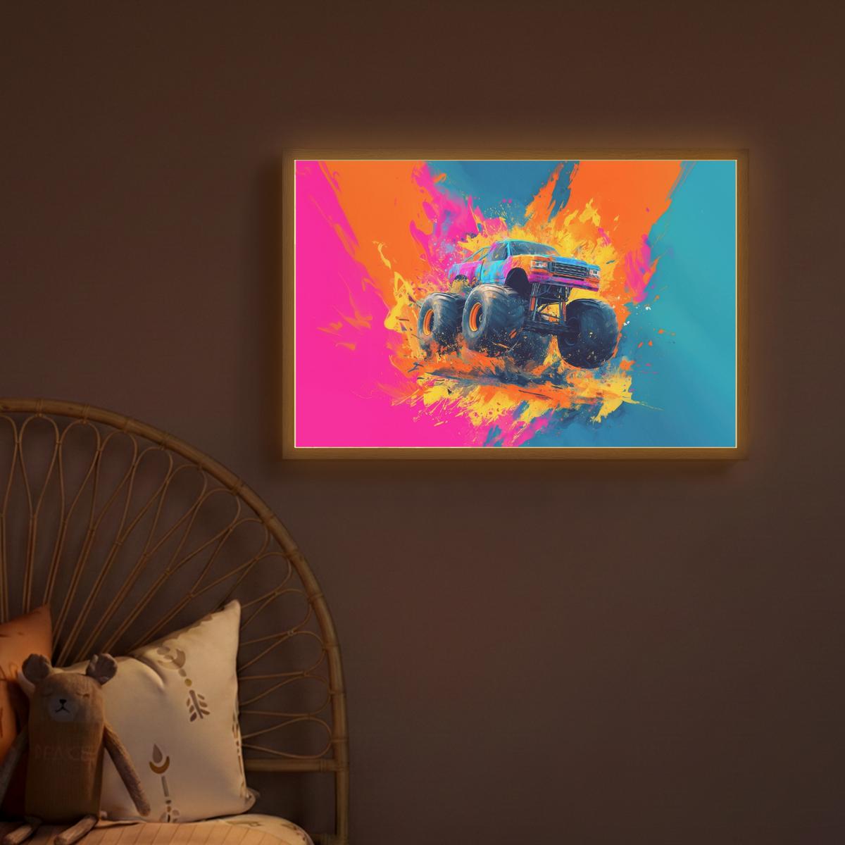 NACHTTISCHLAMPE MIT AKKU Monstertruck - Abstrakt - Farbspritzer - Farbenfroh 60x40 cm - Pink, Holzwerkstoff (8/60/40cm) - OnlyWow