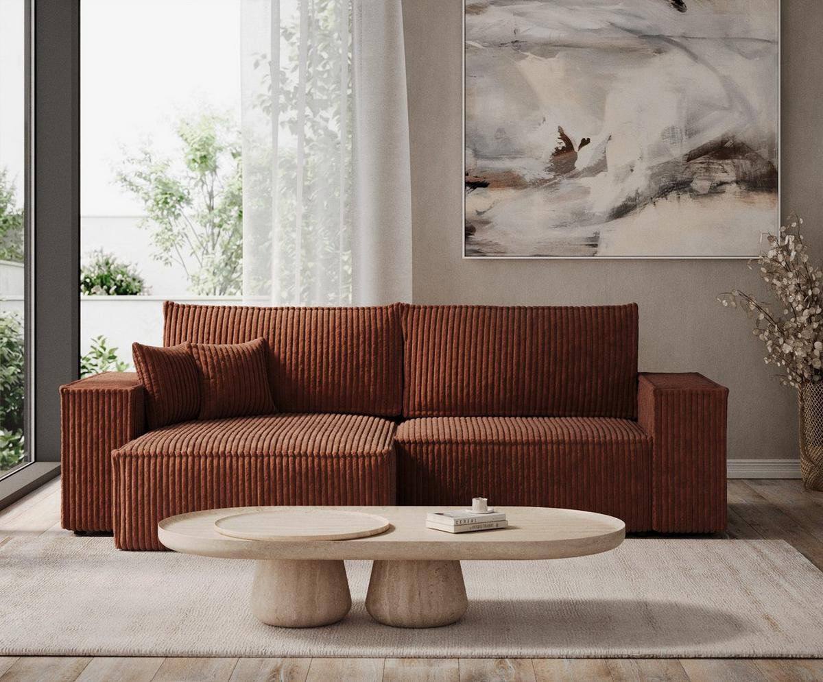 ECKSOFA CAVO mit Schlaffunktion Kupfer im Tilia Stoff - Schwarz/Kupferfarben, Holz/Holzwerkstoff (255/148cm) - AltaBeds