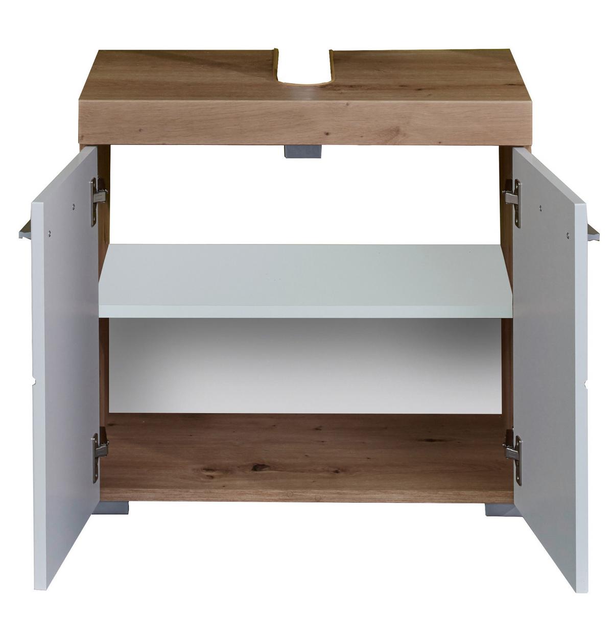 WASCHBECKENUNTERSCHRANK weiß Hochglanz, Eiche Badschrank 60 x 56 cm - Eichefarben/Weiß, Holzwerkstoff/Kunststoff (60/56/34cm) - Top.Furn