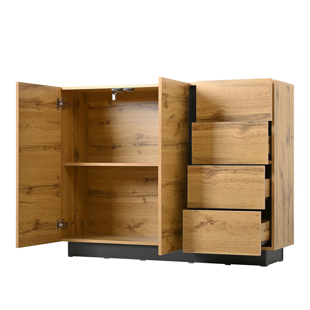 SIDEBOARD 120 cm Naturholz & Schwarz mit 4 Schubladen & 2 Türen im modernen Stil - Naturfarben, Holzwerkstoff (120/90.5/35.5cm) - Urban Meuble