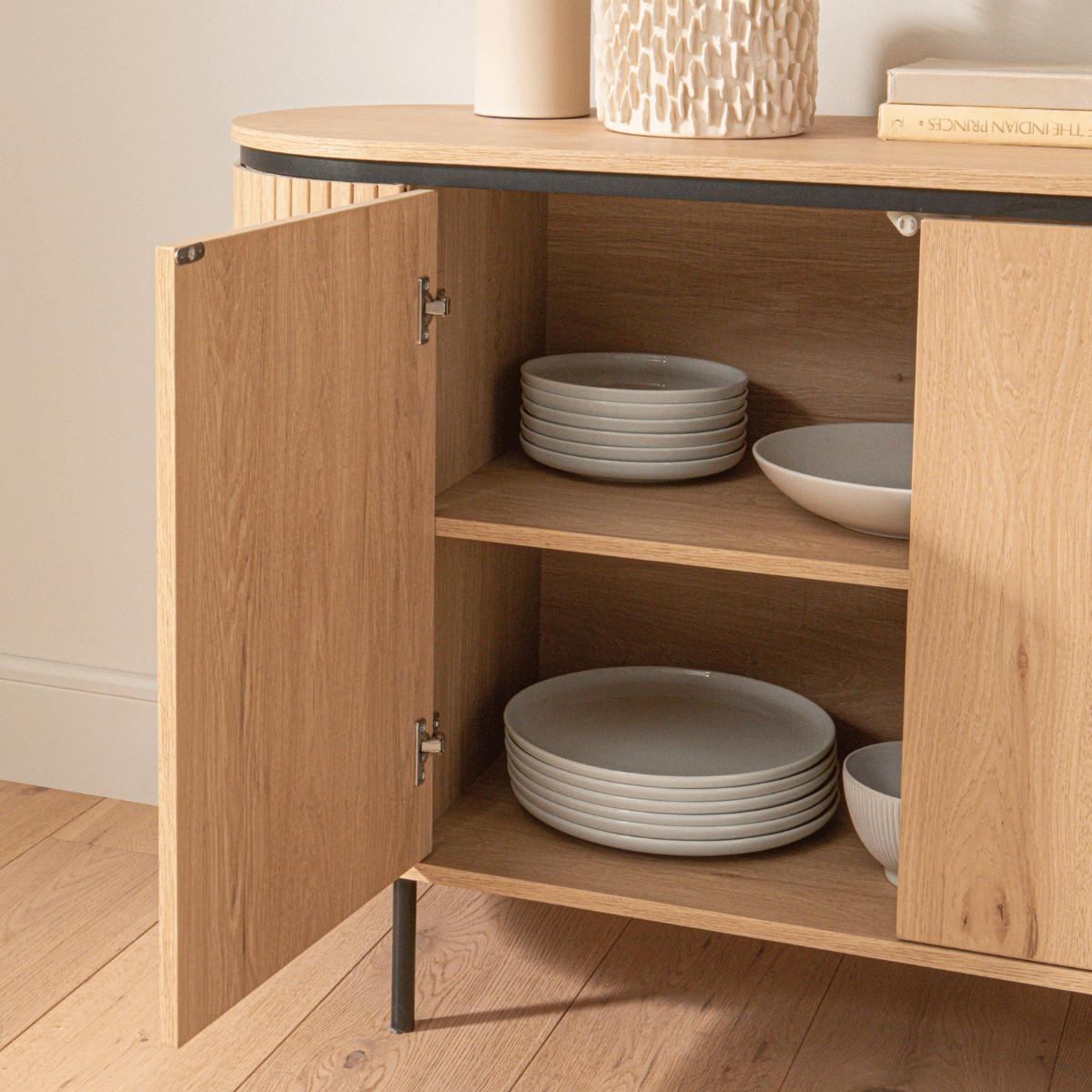 SIDEBOARD mit 2 Türen und seitlichem Rillen-Effekt malaga 40/72/120 cm - Eschefarben, Holzwerkstoff (46/72/40cm) - Calicosy