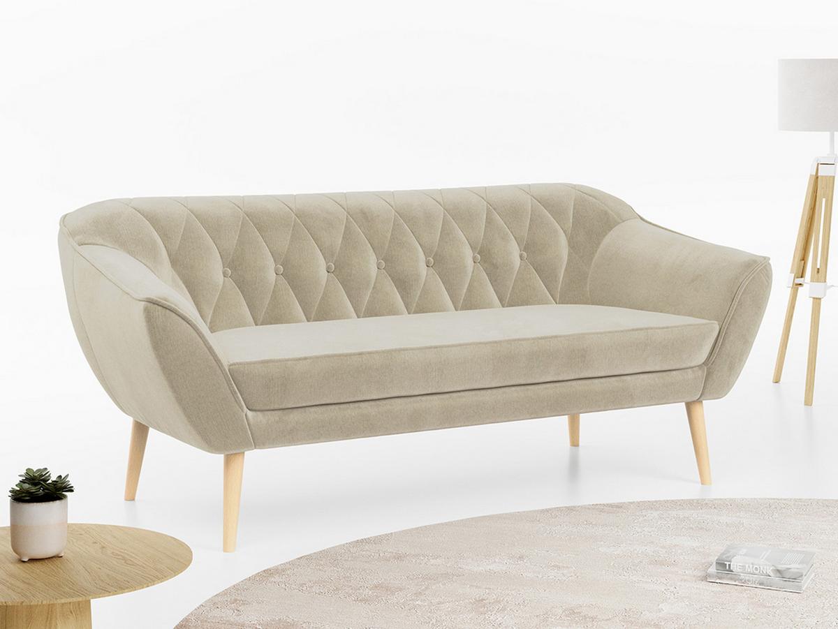 SOFA Pirs 3 Sitzer Velvet Beige - Beige/Braun, Holz/Textil (180/75/74cm) - MKS