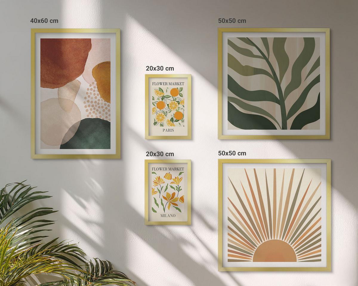 BILDER SET 5er Set - 50x50 cm & 20x30 cm & 40x60 cm Goldrahmen - Abstrakte Blumenmotive - Goldfarben, Kunststoff (40/60cm) - TULUP