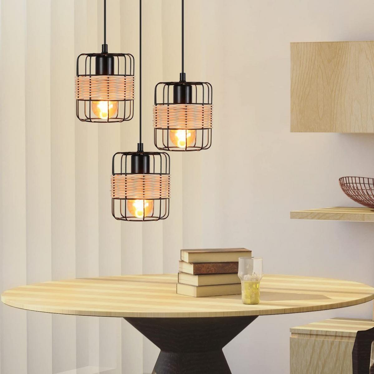 PENDELLEUCHTE Rattan 25/25/135 cm - Schwarz, Metall (25/25/135cm) - Nettlife